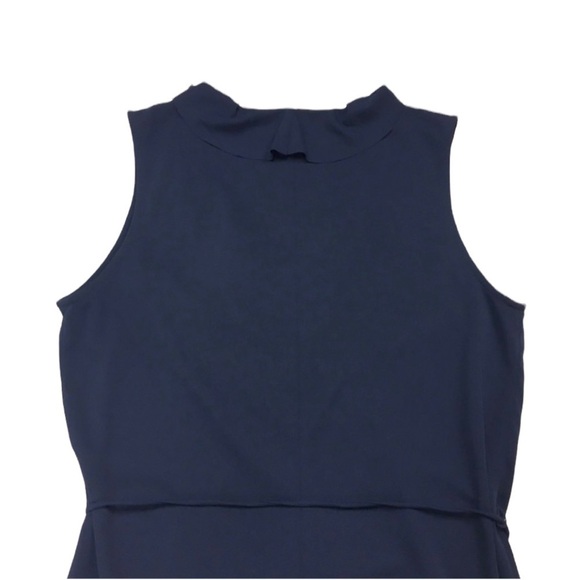 J. Crew Sleeveless Ruffle Trim Wrap Dress In Navy Blue - Picture 6 of 8